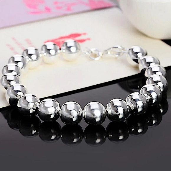 Beaded Ball Sterling Silver Bracelet 10mm - Picture 4 of 6